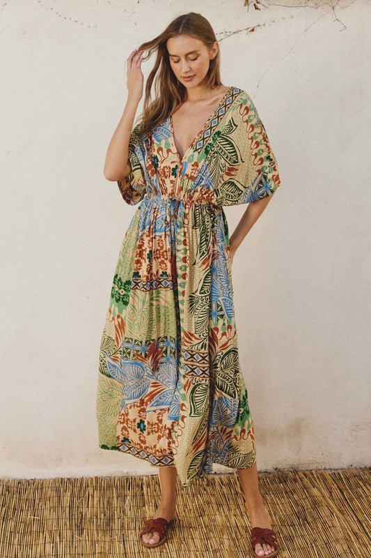 Tropical Kimono Maxi Dress - MISRED