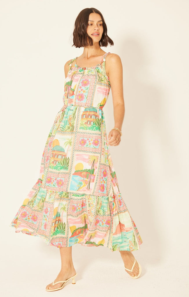 Tropical Mosaic Beaded Strap Maxi Dress - MISRED