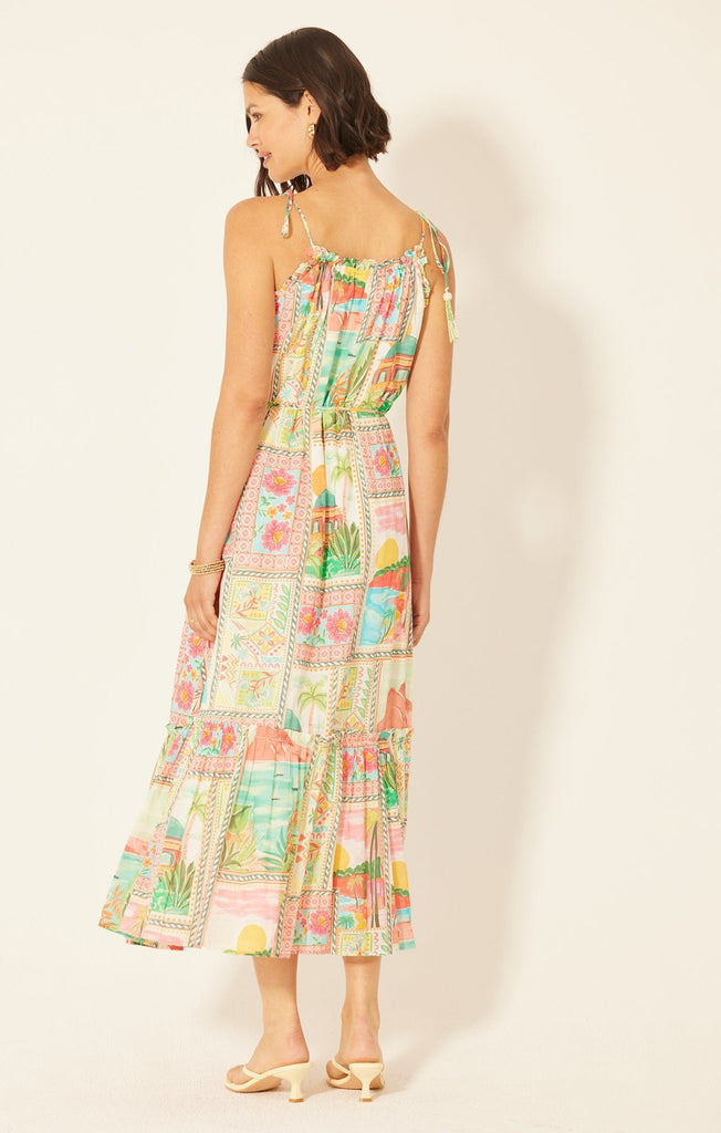 Tropical Mosaic Beaded Strap Maxi Dress - MISRED