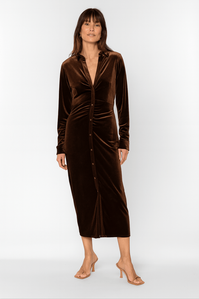Velvet Button Down Dress - MISRED
