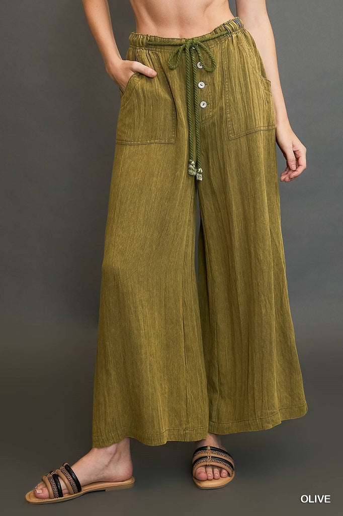 Washed Drawstring Wide Leg Pant - MISRED