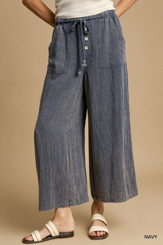 Washed Drawstring Wide Leg Pant - MISRED