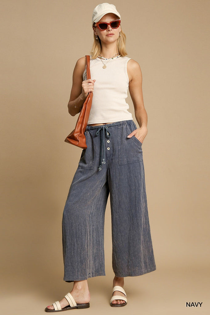 Washed Drawstring Wide Leg Pant - MISRED