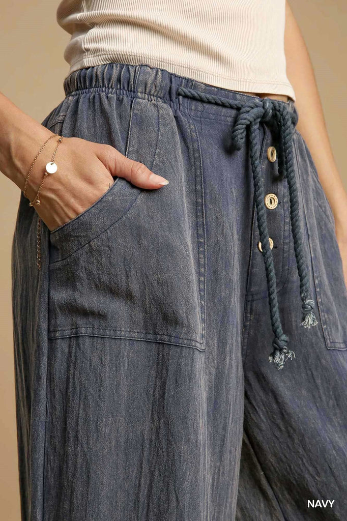 Washed Drawstring Wide Leg Pant - MISRED
