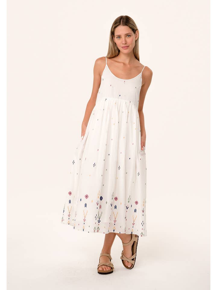 White Embroidered Empire Waist Dress - MISRED