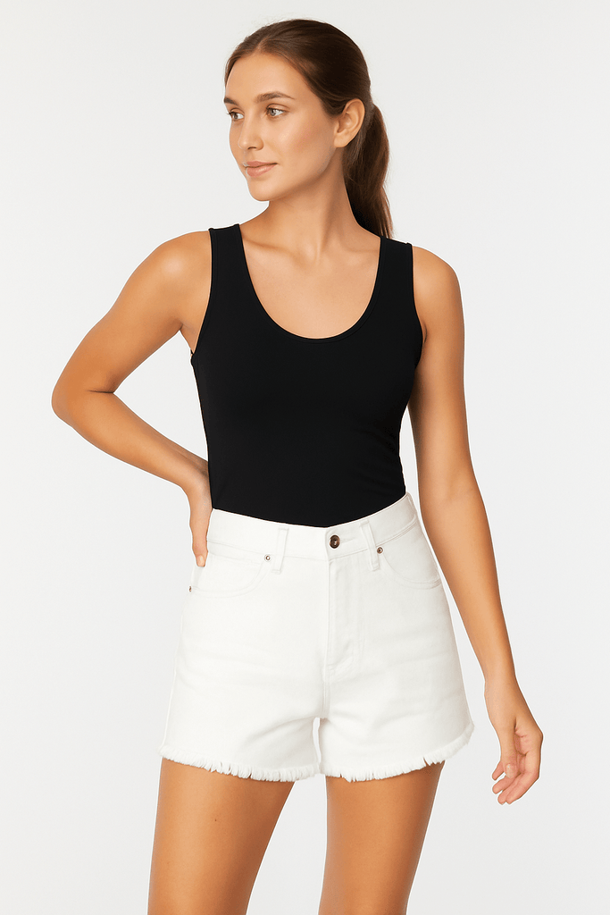 White Fray Denim Shorts - MISRED