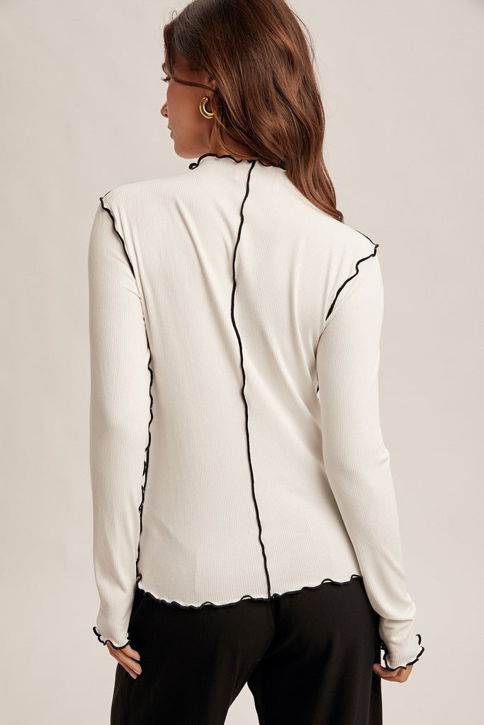 White Long Sleeve wth Black Hem - MISRED