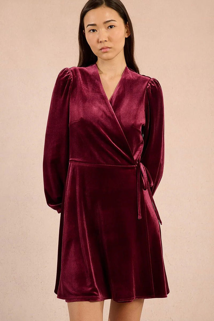 Wine Velvet Wrap Dress - MISRED