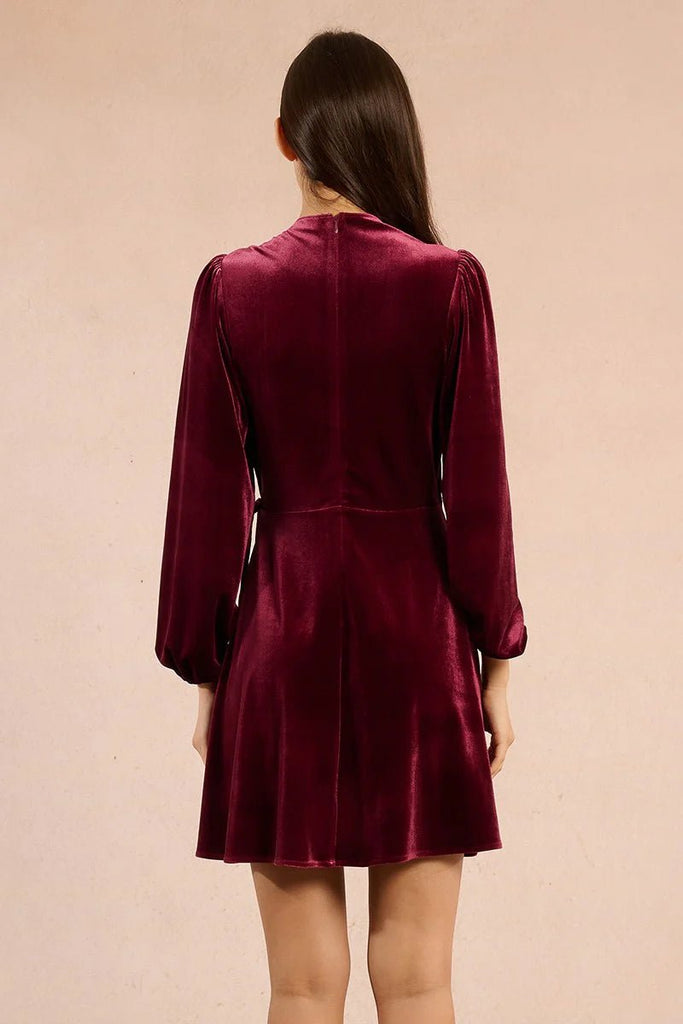 Wine Velvet Wrap Dress - MISRED