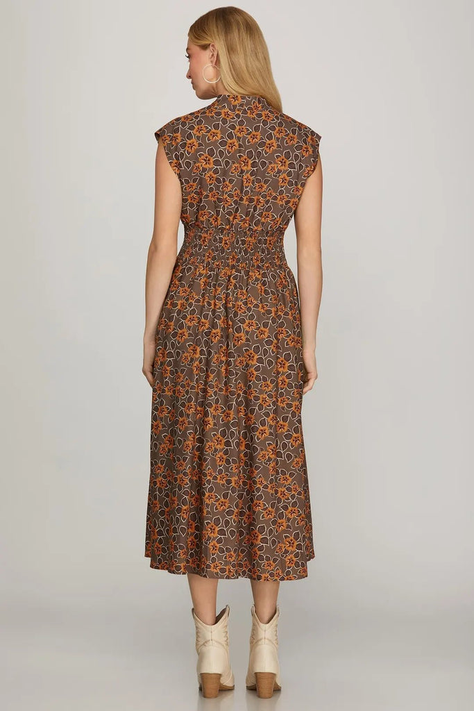 Zip Front Floral Midi Dress - MISRED
