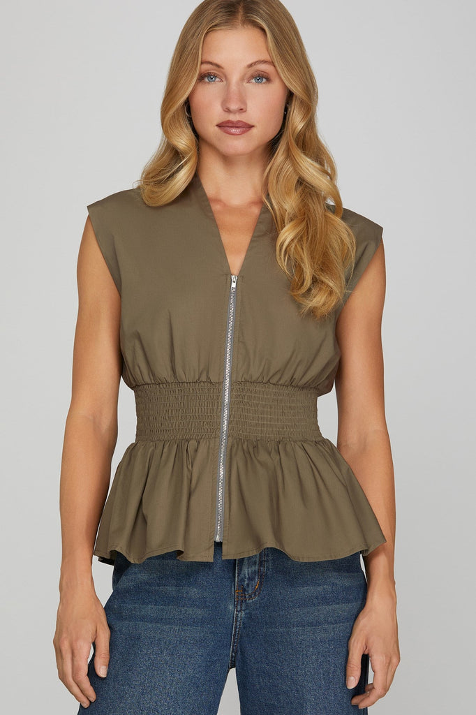 Zip Front Peplum Top - MISRED