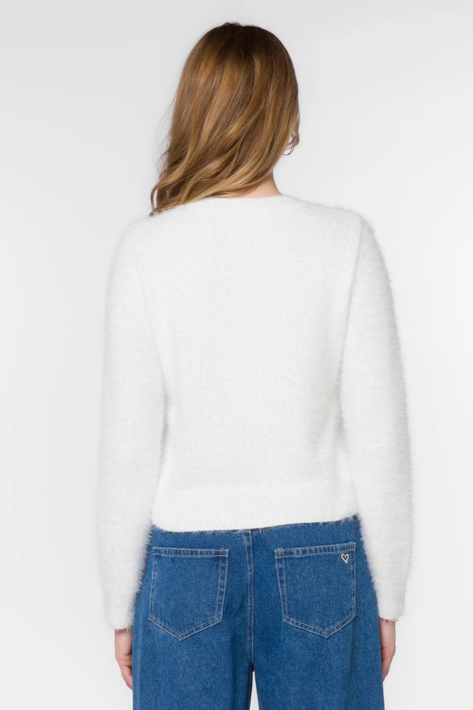 Zosia Winter White Fuzzy Sweater - MISRED