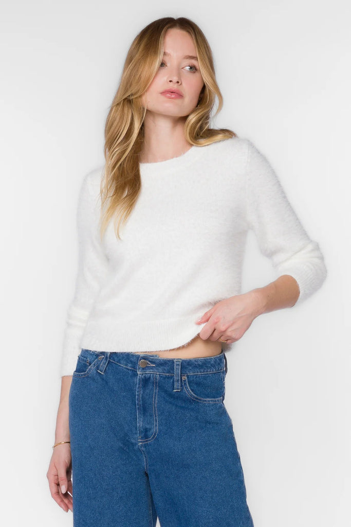 Zosia Winter White Fuzzy Sweater - MISRED