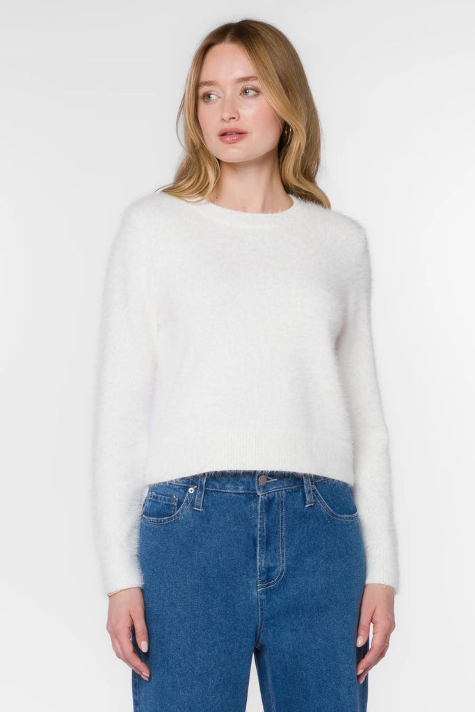 Zosia Winter White Fuzzy Sweater - MISRED