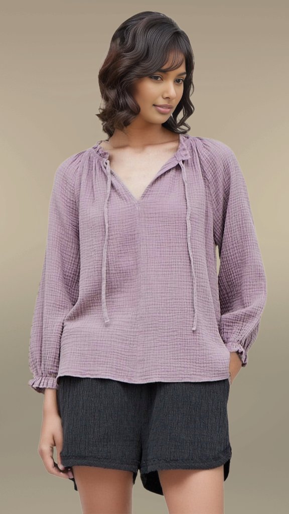Acid Washed Gauze Blouse - MISRED