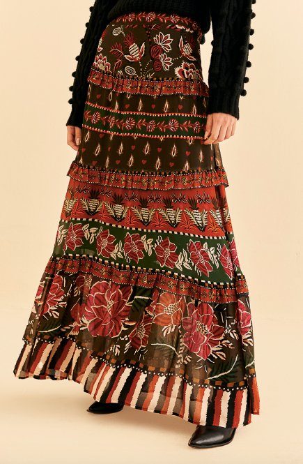 Ainika Floral Garden Multicolor Tiered Maxi Skirt {Farm Rio} - MISRED