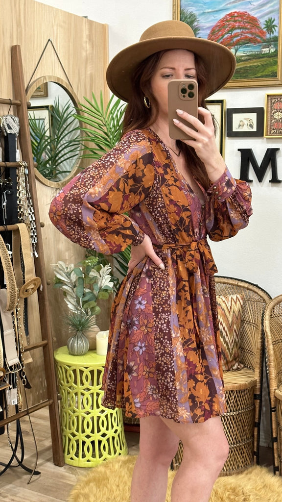 Auburn & Eggplant Mix Print Mini Dress - MISRED