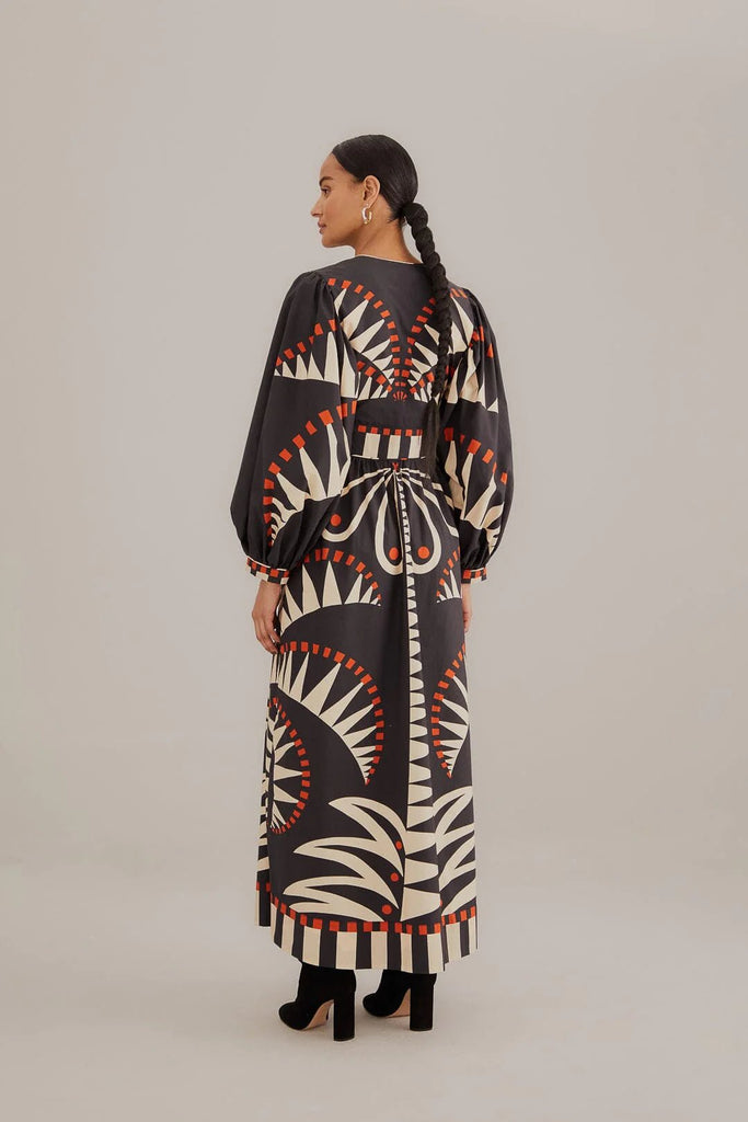 Black Coconut Grove Puff Sleeve Maxi Dress {Farm Rio} - MISRED