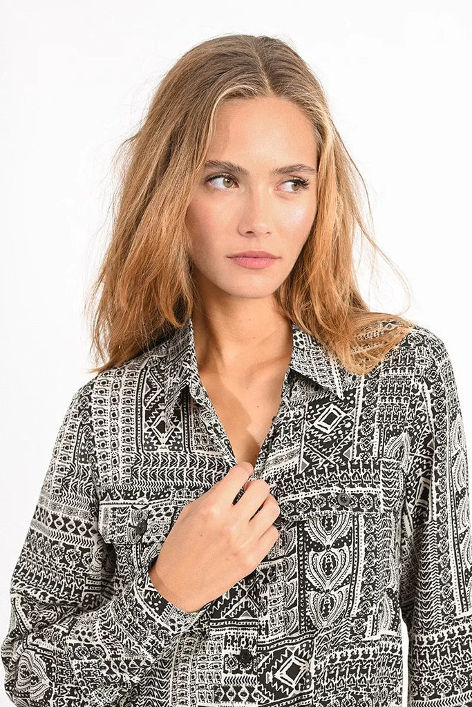 Black & Cream Aztec Button Up - MISRED