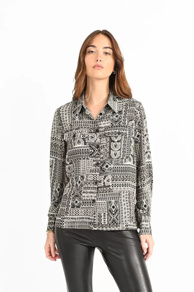 Black & Cream Aztec Button Up - MISRED