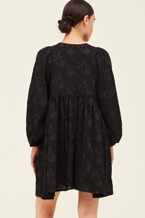 Black Jacquard Flowered Mini Dress - MISRED