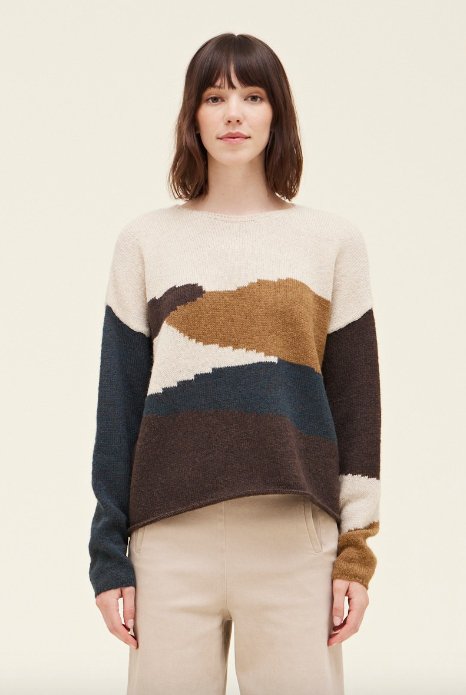 Brown & Teal Color Block Sweater - MISRED