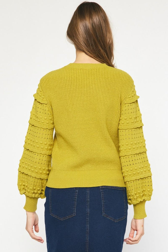 Chartreuse Textured Eyelet Sweater - MISRED