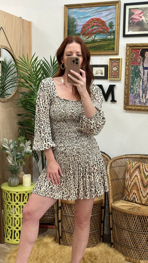 Cheetah Smocked Mini Dress - MISRED