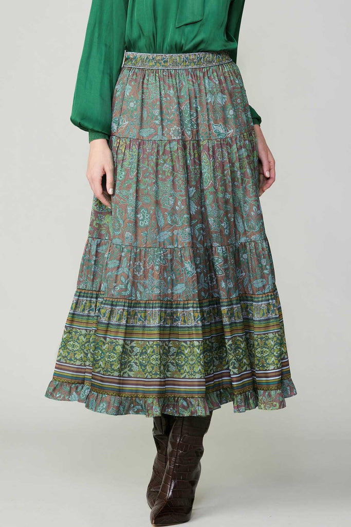 Green Floral Print Midi Skirt - MISRED