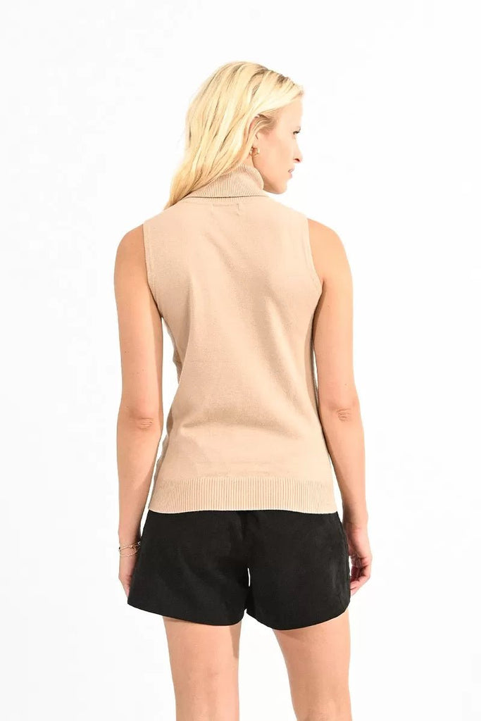 Knitted Sleeveless Turtle Neck Top - MISRED