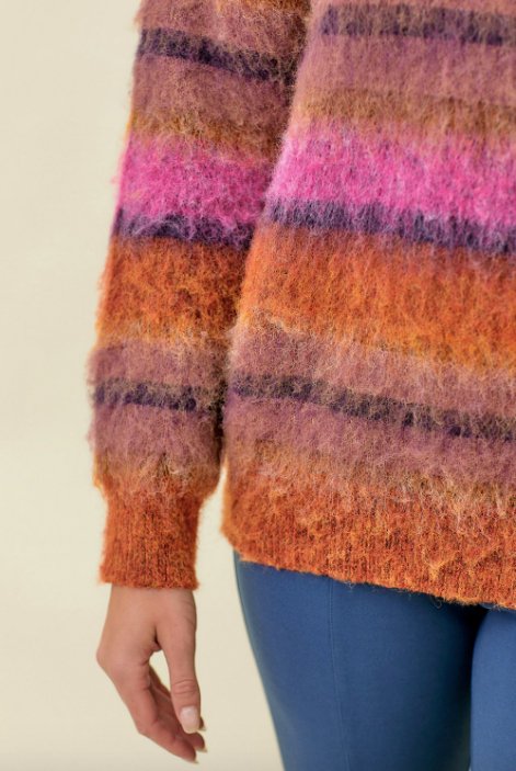 Maple Mix Striped Fuzzy Sweater - MISRED