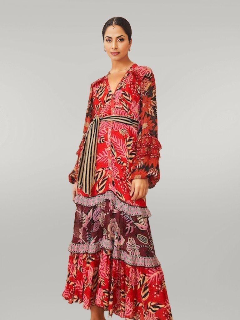 Mixed Floral Prints Long Sleeve Maxi Dress {Farm Rio} - MISRED