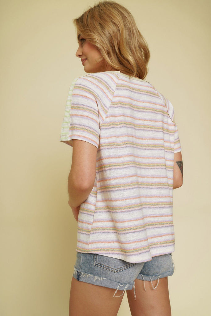 Multi Stripe Half Sleeve Top - MISRED