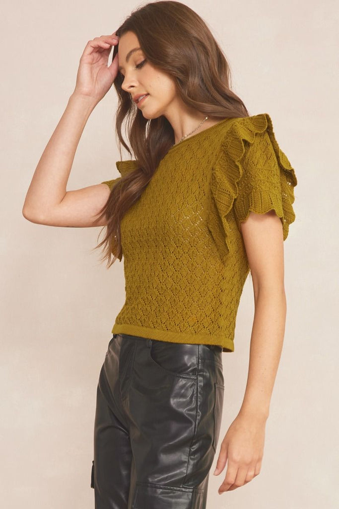 Mustard Knit Ruffle Cropped Top - MISRED