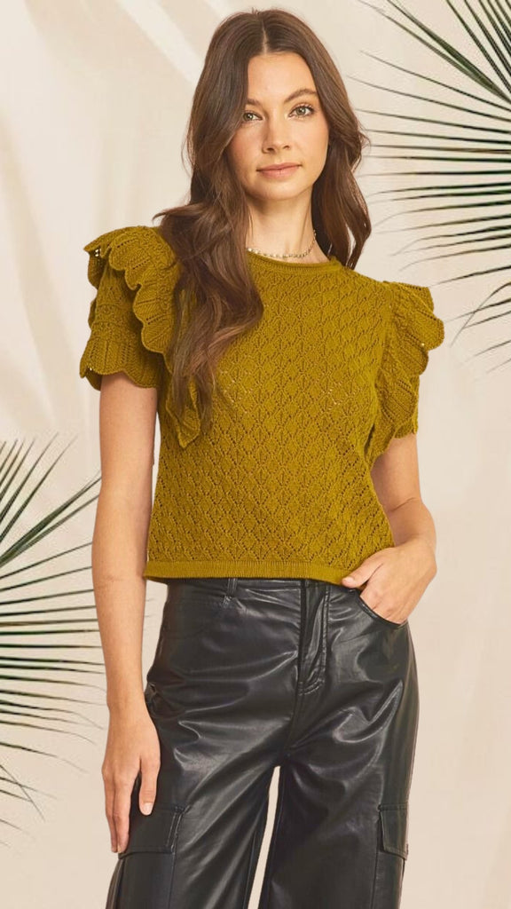 Mustard Knit Ruffle Cropped Top - MISRED