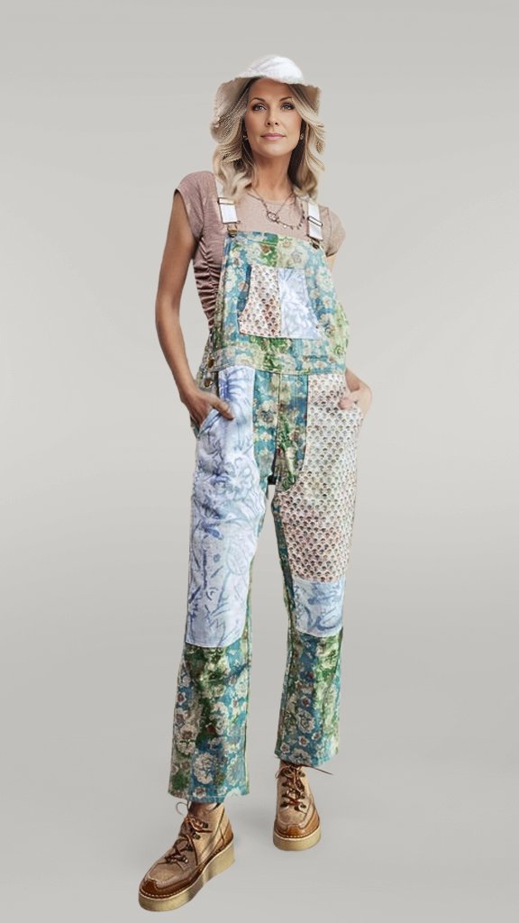 Patchwork Cotton Twill Overalls - MISRED