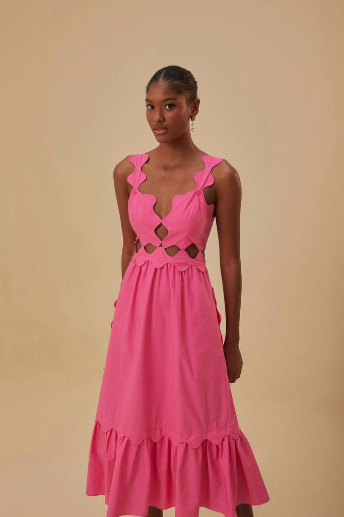 Pink Cut-Out Organic Cotton Midi Dress {Farm Rio} - MISRED