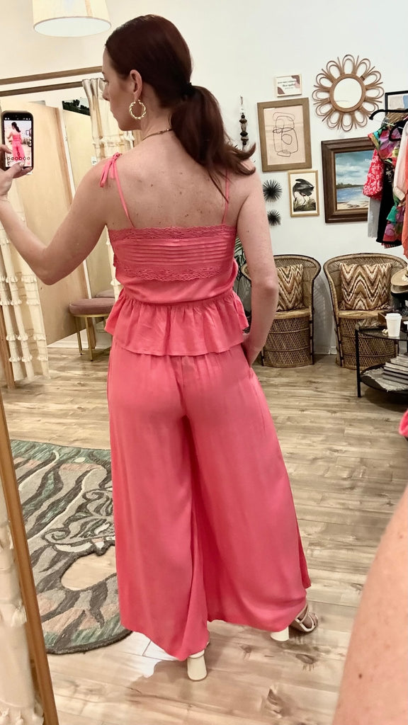 Pink Flowy Wide Leg Pant - MISRED