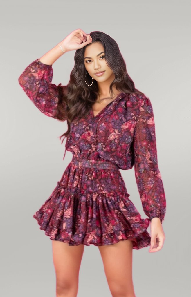 Plum Floral Mini Dress - MISRED