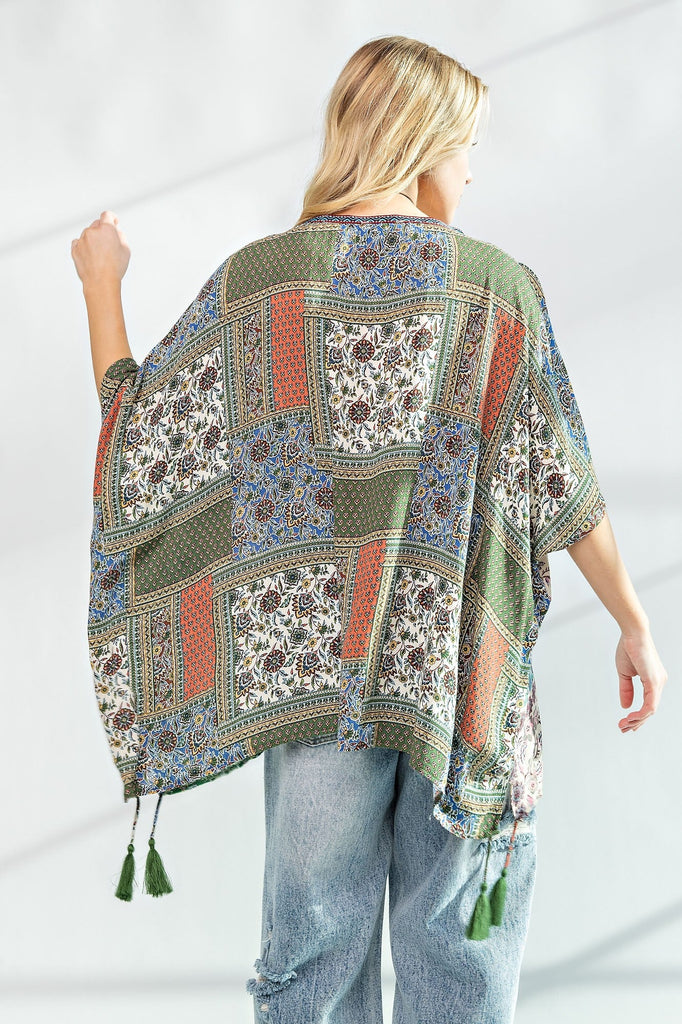 Quilt Print Poncho Top - MISRED