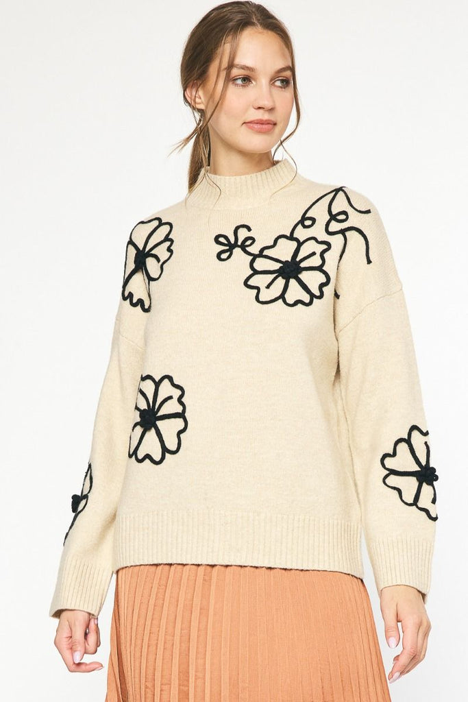 Raised Flower Lightweight Sweater - MISRED