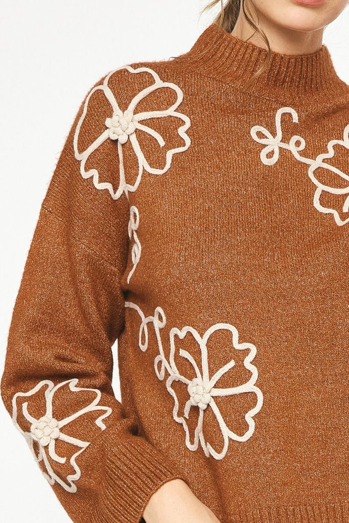 Raised Flower Lightweight Sweater - MISRED