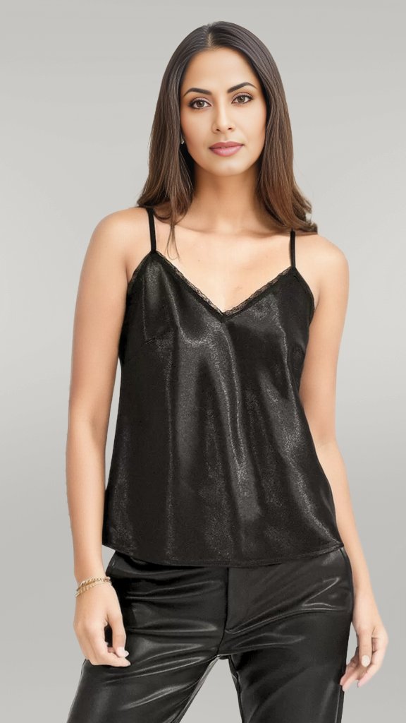 Satin Lace Detail Tank Top - MISRED