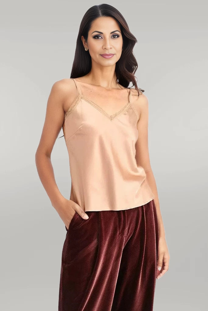 Satin Lace Detail Tank Top - MISRED