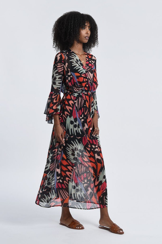 Sheer Butterfly Print Maxi Dress - MISRED