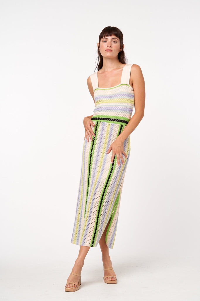 Striped Crochet Maxi Dress - MISRED