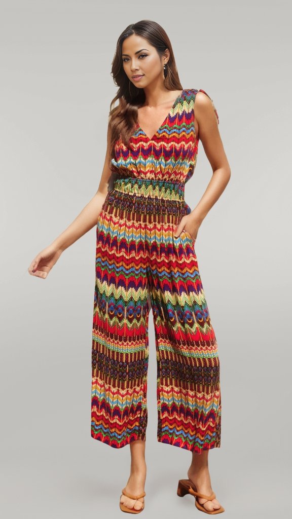 Zig Zag Jumpsuit with Cinched Shoulders - MISRED